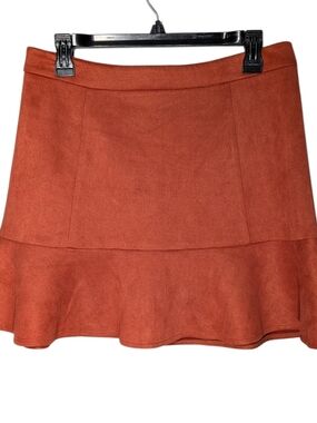 Hem & Thread Medium Faux Subble Suede Rust Mini Skirt with Ruffle Hem Festival